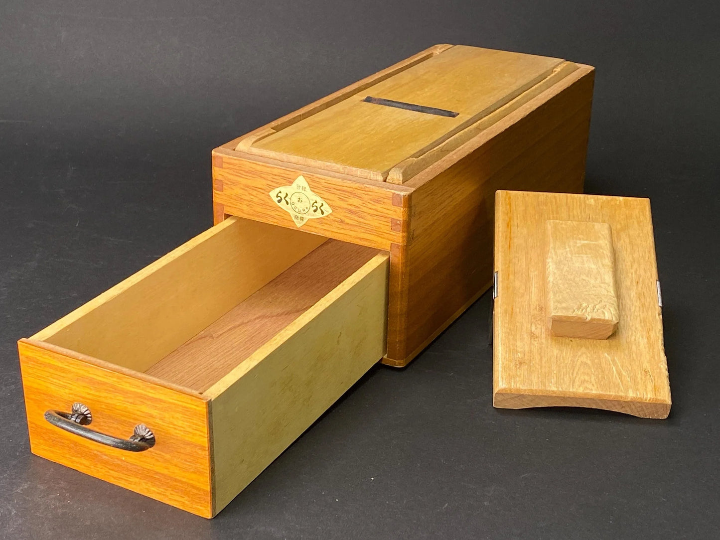 Ogura Japanese Katsuobushi Shaver Box,Vintage Dried Bonito Flake Slicer, Wooden Kezuriki Tool with Original Box, Wooden Japan Kitchen Tool