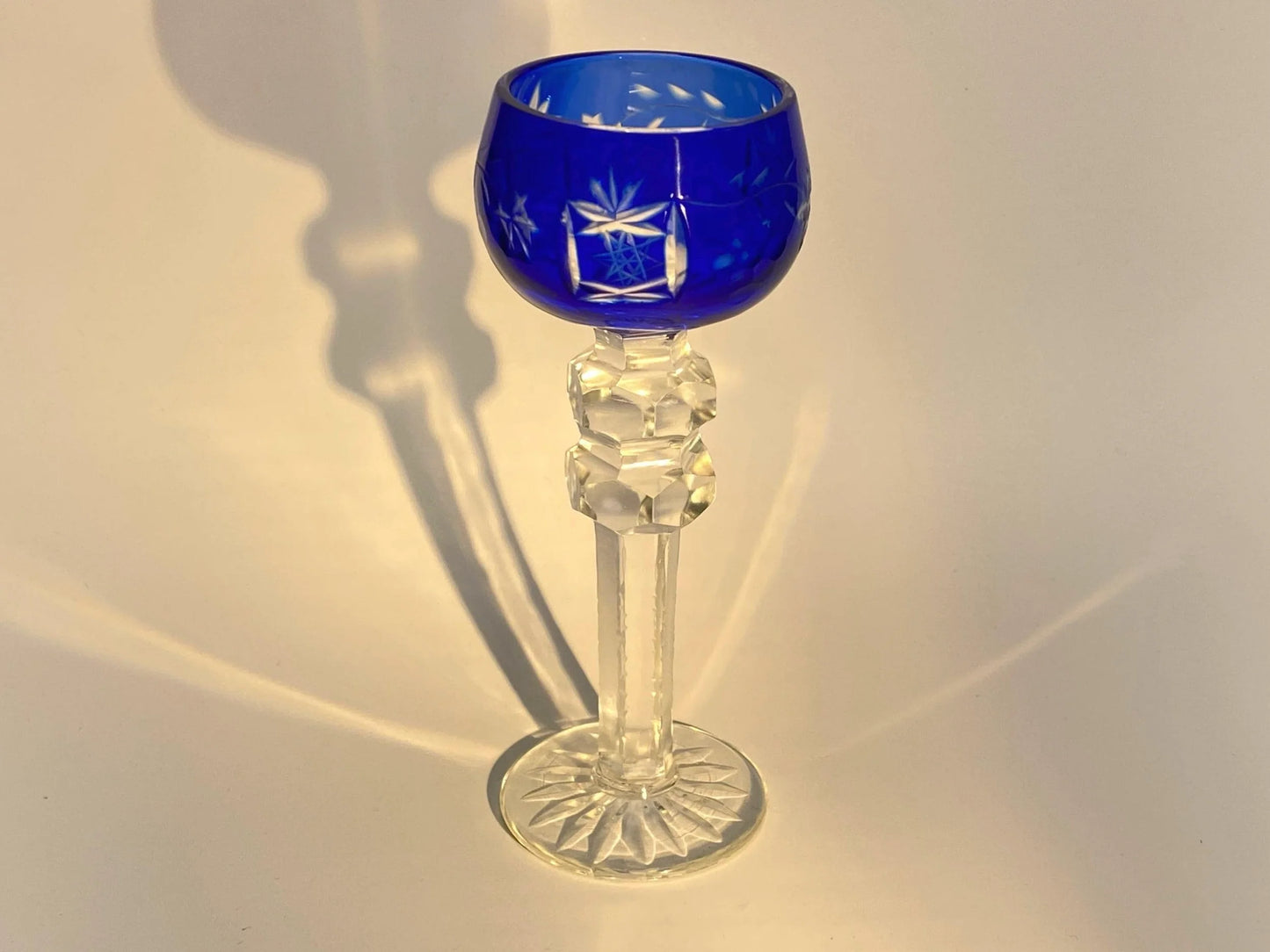 Japanese Edo Kiriko Crystal Goblets, Vintage Hand Cut to Clear Crystal Wine Glasses, Harlequin Set, Colored Overlay