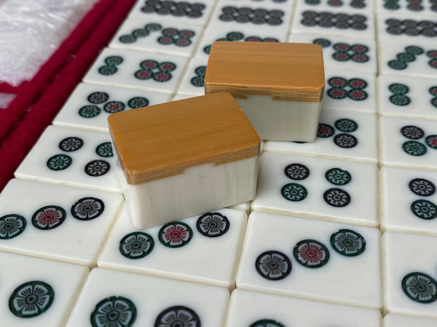 Vintage Japanese Bamboo Mahjong Set Blue Velvet Case