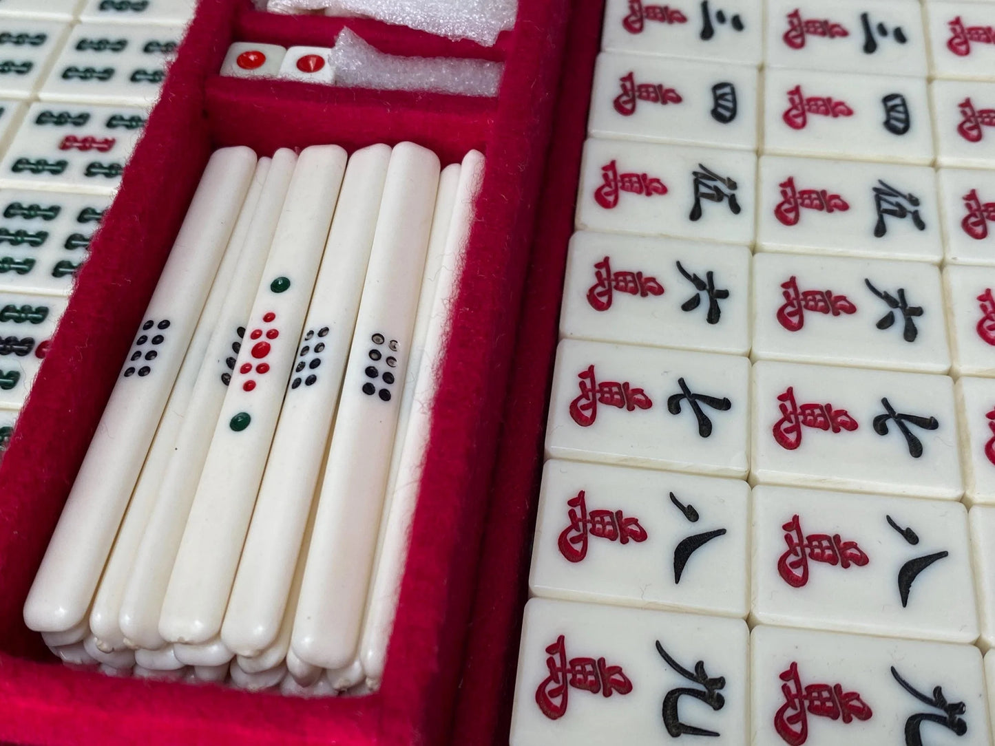 Vintage Japanese Bamboo Mahjong Set Blue Velvet Case