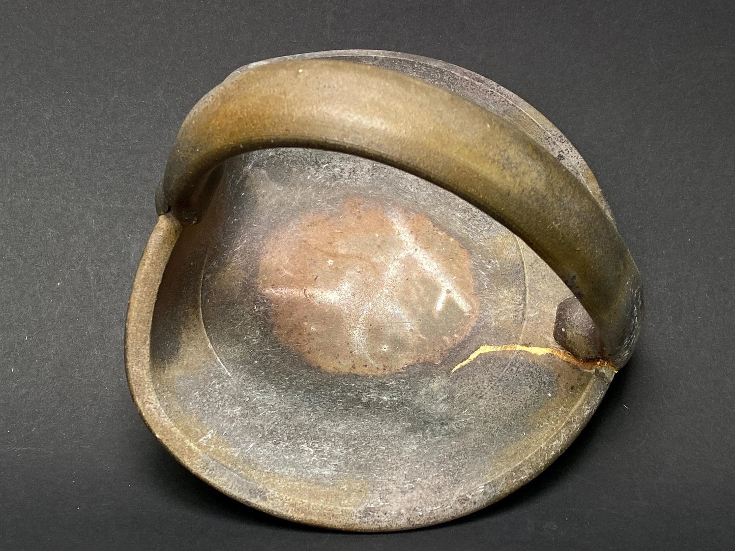 Bizen Ware Tebachi, Vintage Japanese Pottery, Kintsugi Urushi real 24k Gold Repair, Wabi Sabi Ikebana Vessel