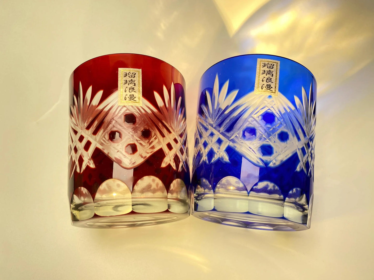 Ruri Roman Edo Kiriko Crystal Whiskey Pair