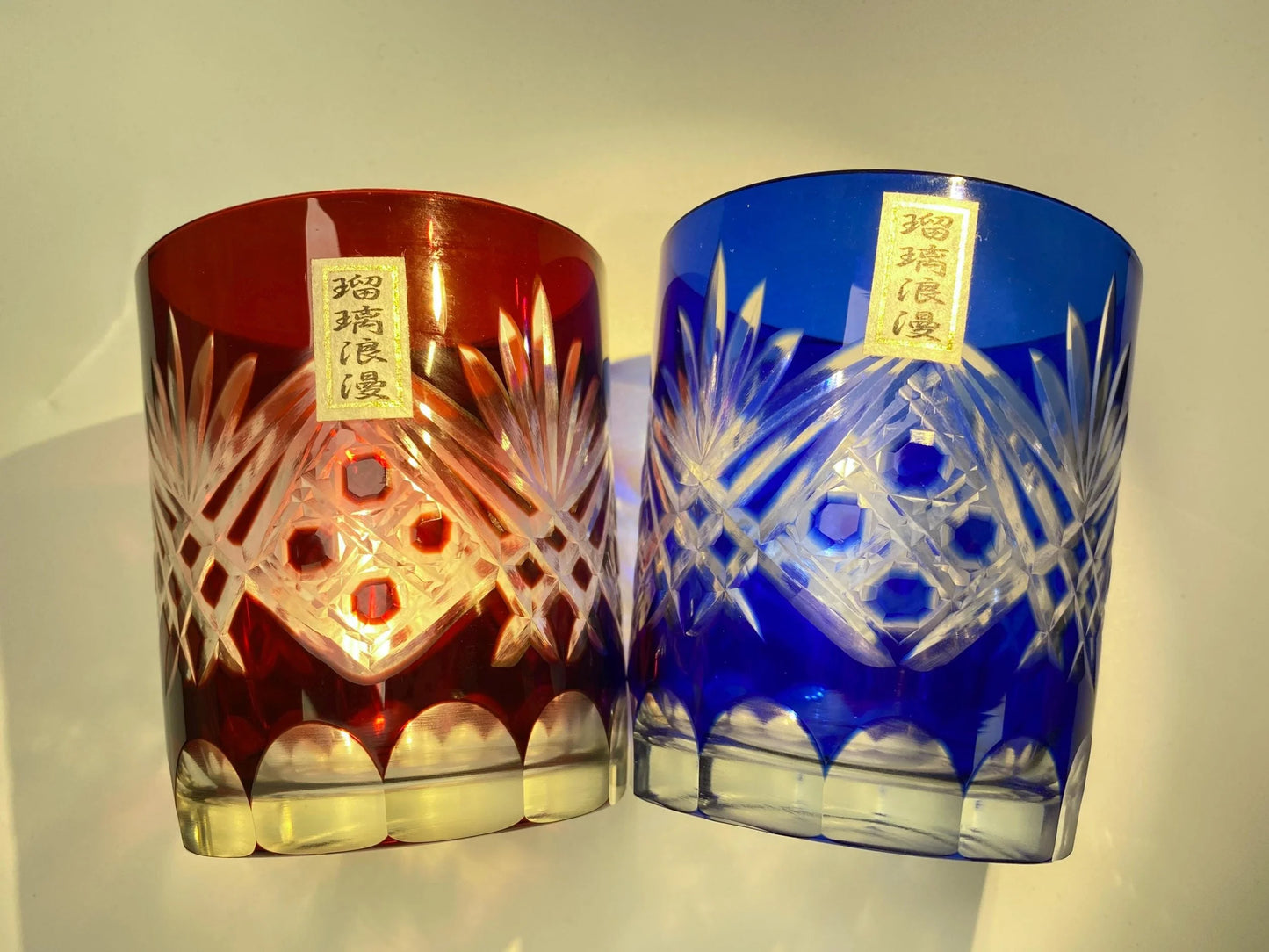 Ruri Roman Edo Kiriko Crystal Whiskey Pair