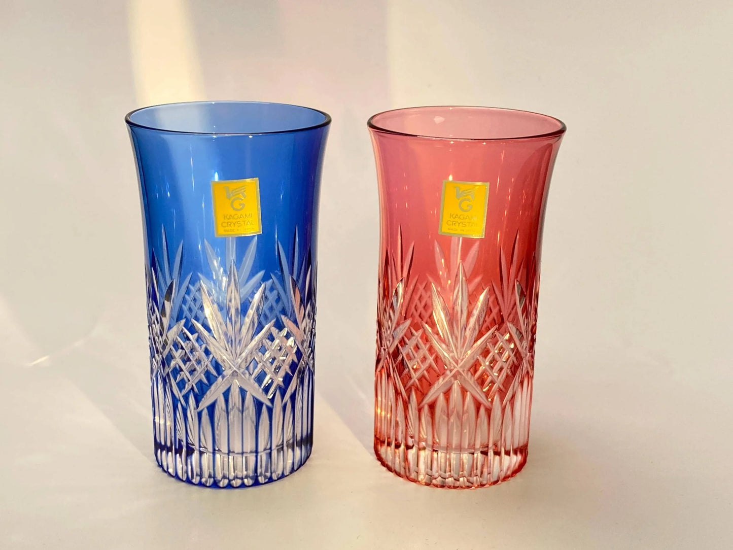 Kagami Crystal Japanese Kiriko Sake Tumblers Pair, Japanese Cut Crystal Glass Pair, Edo Kiriko Style Luxury Gift Set