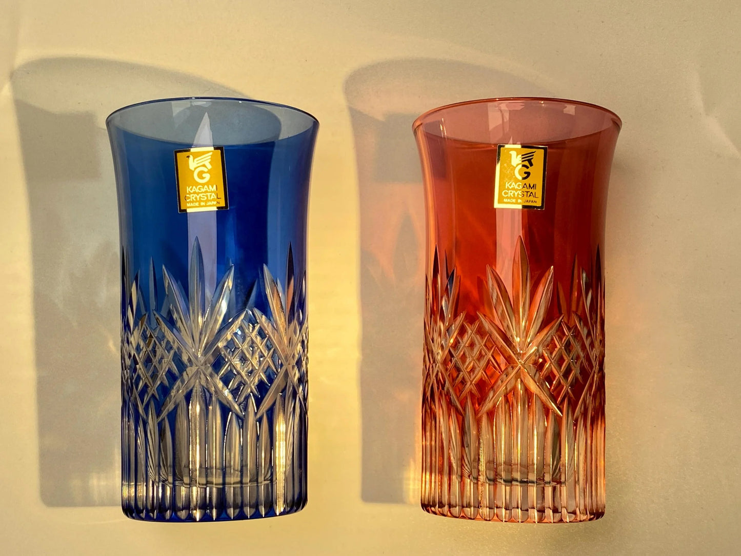 Kagami Crystal Japanese Kiriko Sake Tumblers Pair, Japanese Cut Crystal Glass Pair, Edo Kiriko Style Luxury Gift Set