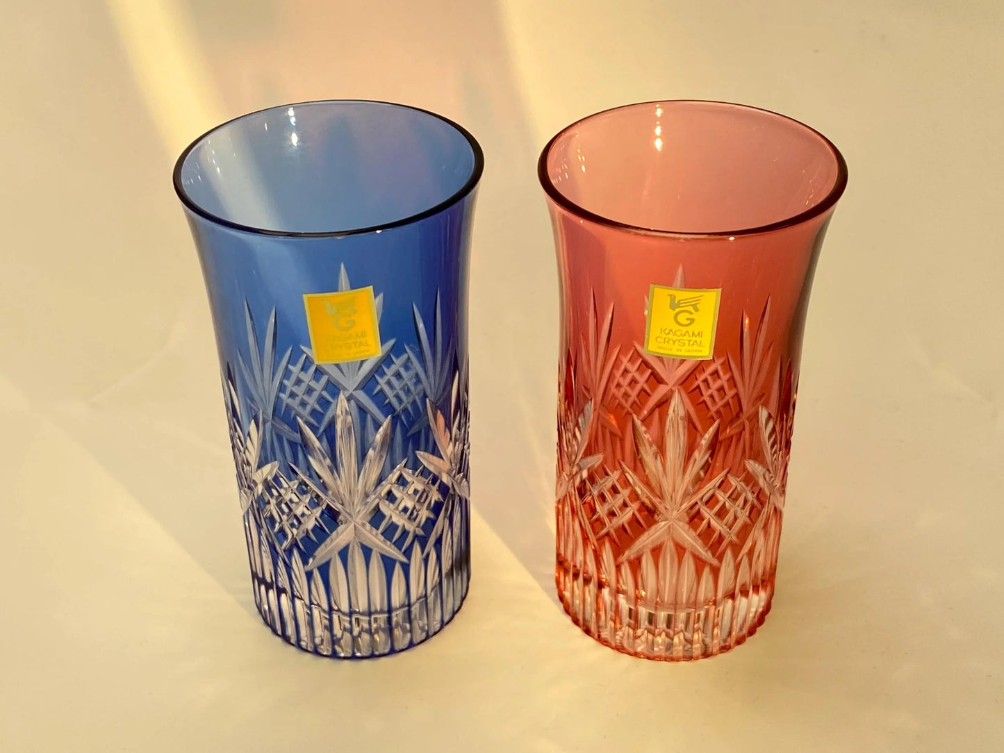 Kagami Crystal Japanese Kiriko Sake Tumblers Pair, Japanese Cut Crystal Glass Pair, Edo Kiriko Style Luxury Gift Set