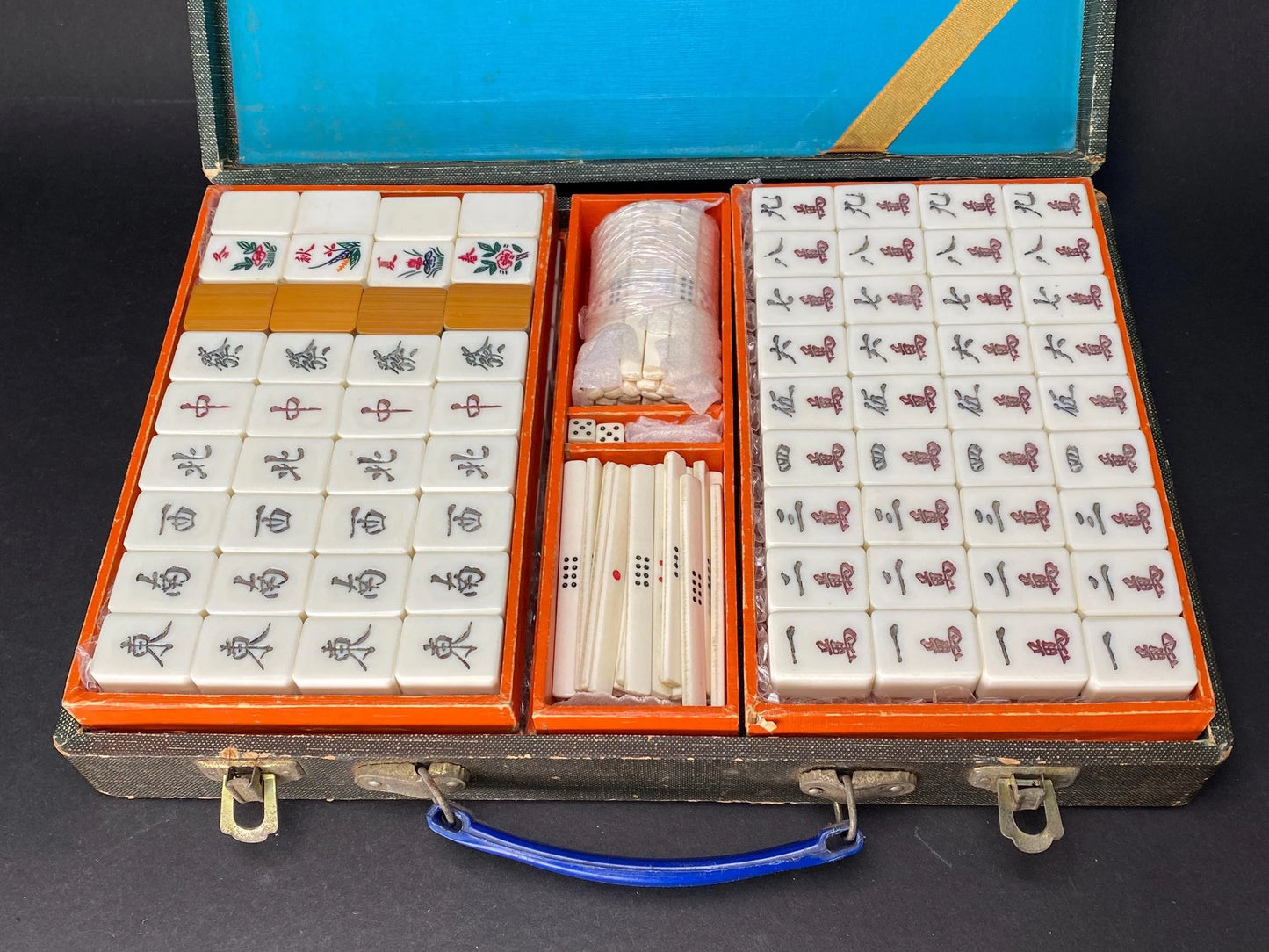 Vintage Japanese Mahjong Set Bamboo Back Tiles