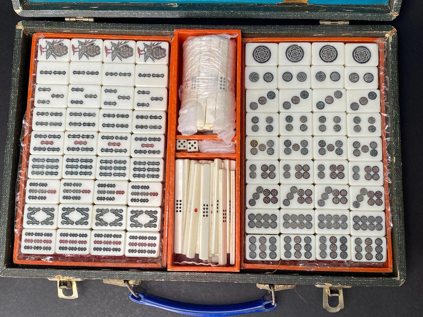 Vintage Japanese Mahjong Set Bamboo Back Tiles