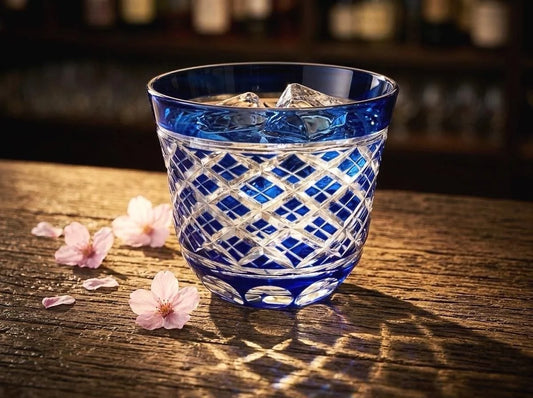 Edo Kiriko Cobalt Blue Cut Crystal Whisky Glass