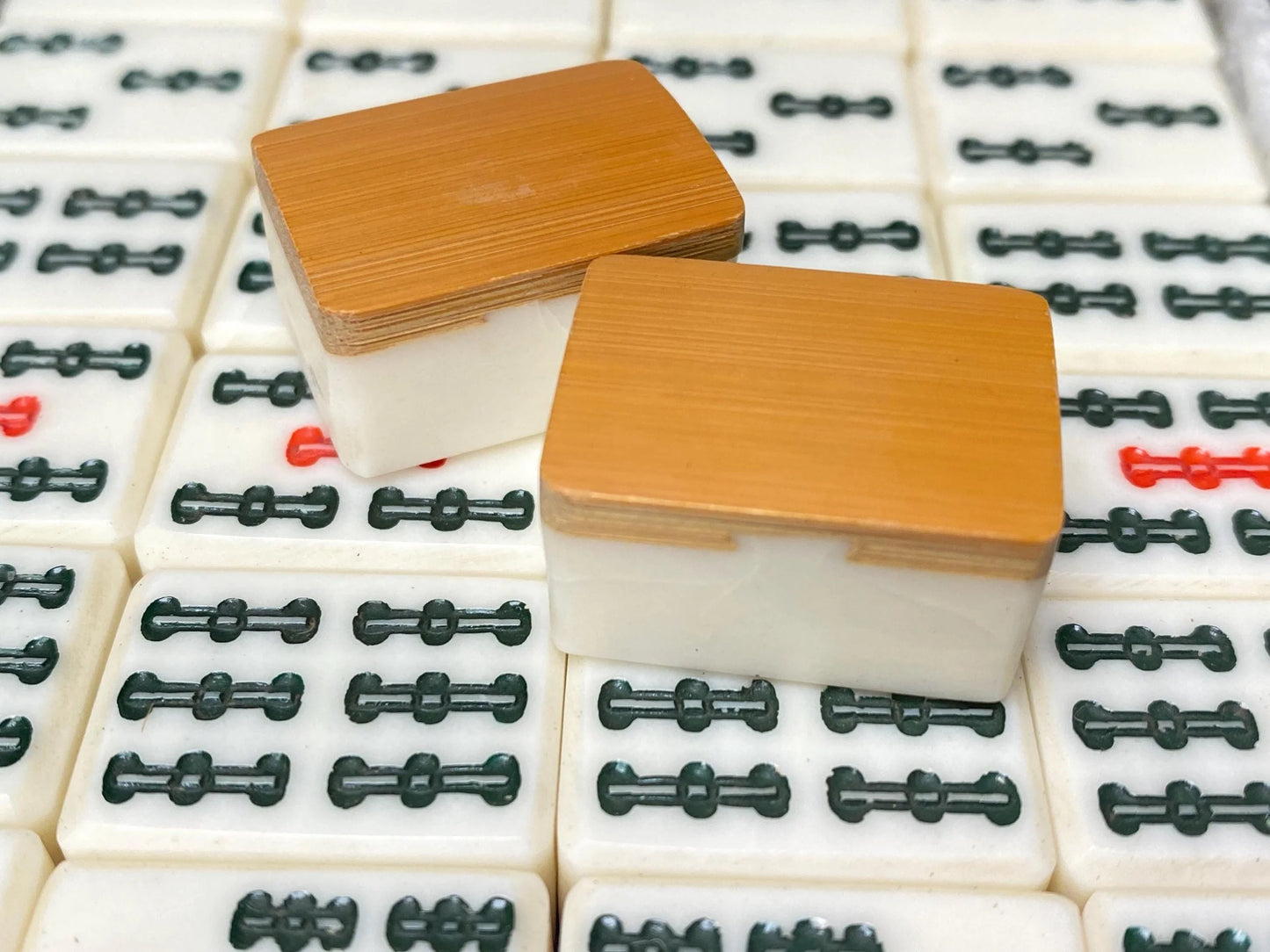 Antique Mah Jong & Bamboo Back Tile Set, with brown Case Tile, Japanese dealing game mahjong,  portable box