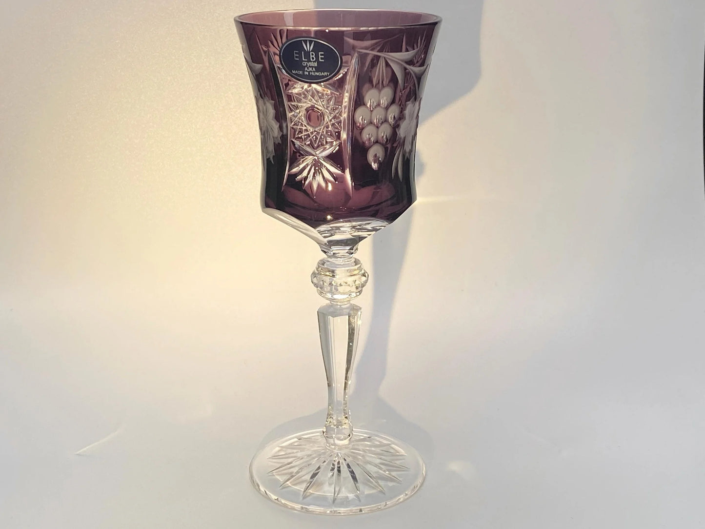 Elbe Crystal Goblet Pair Amethyst Hungarian