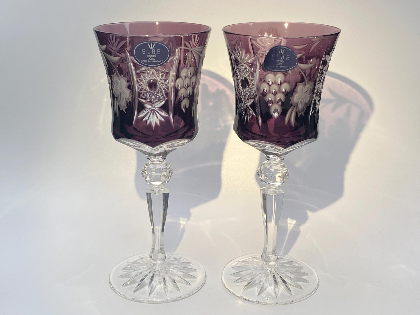 Elbe Crystal Goblet Pair Amethyst Hungarian