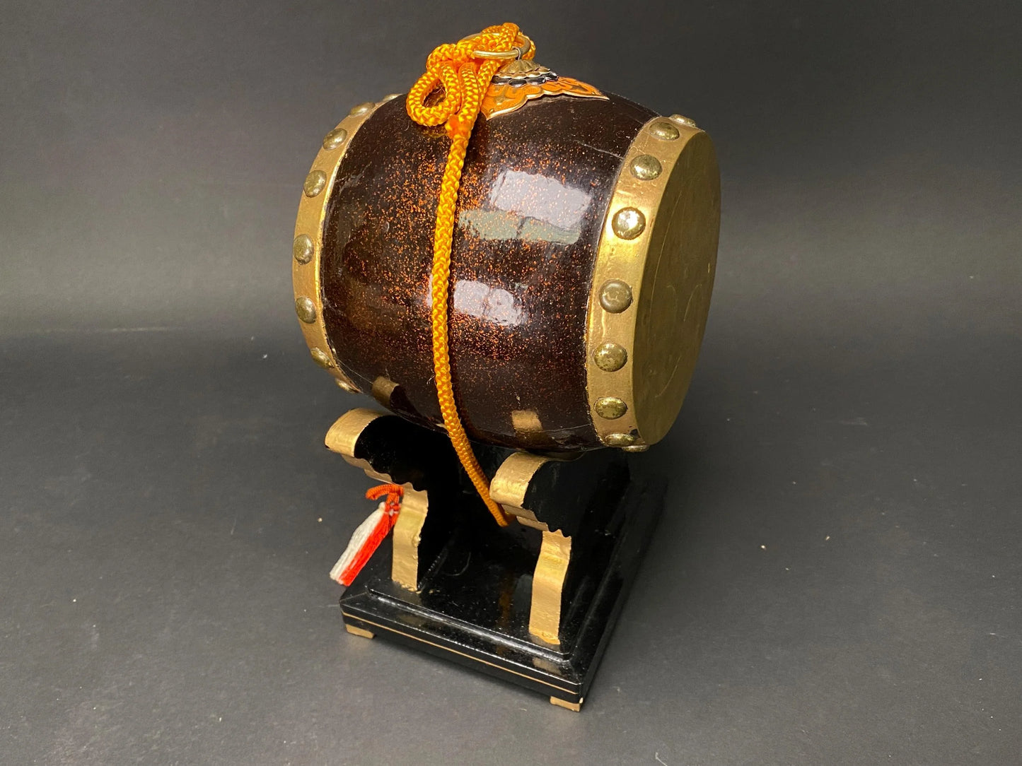 Japanese Samurai Daiko traditional Drum for Hinamatsuri Dolls, Replica Figurine, Taiko Makie, Vintage Samurai Taiko Drum with original box