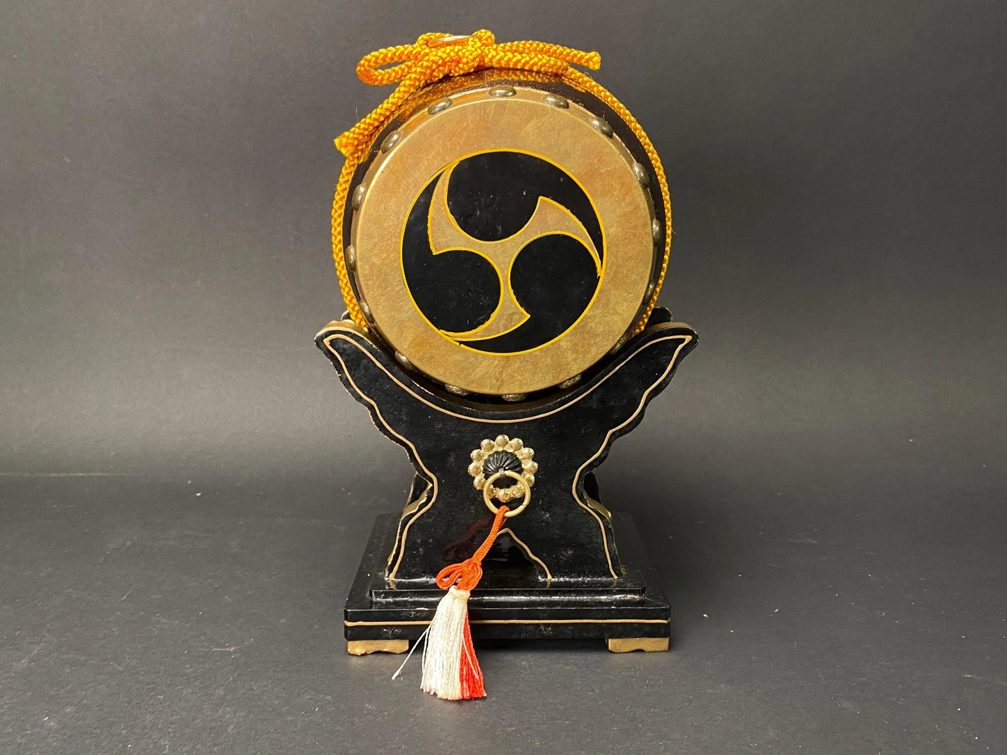 Japanese Samurai Daiko traditional Drum for Hinamatsuri Dolls, Replica Figurine, Taiko Makie, Vintage Samurai Taiko Drum with original box