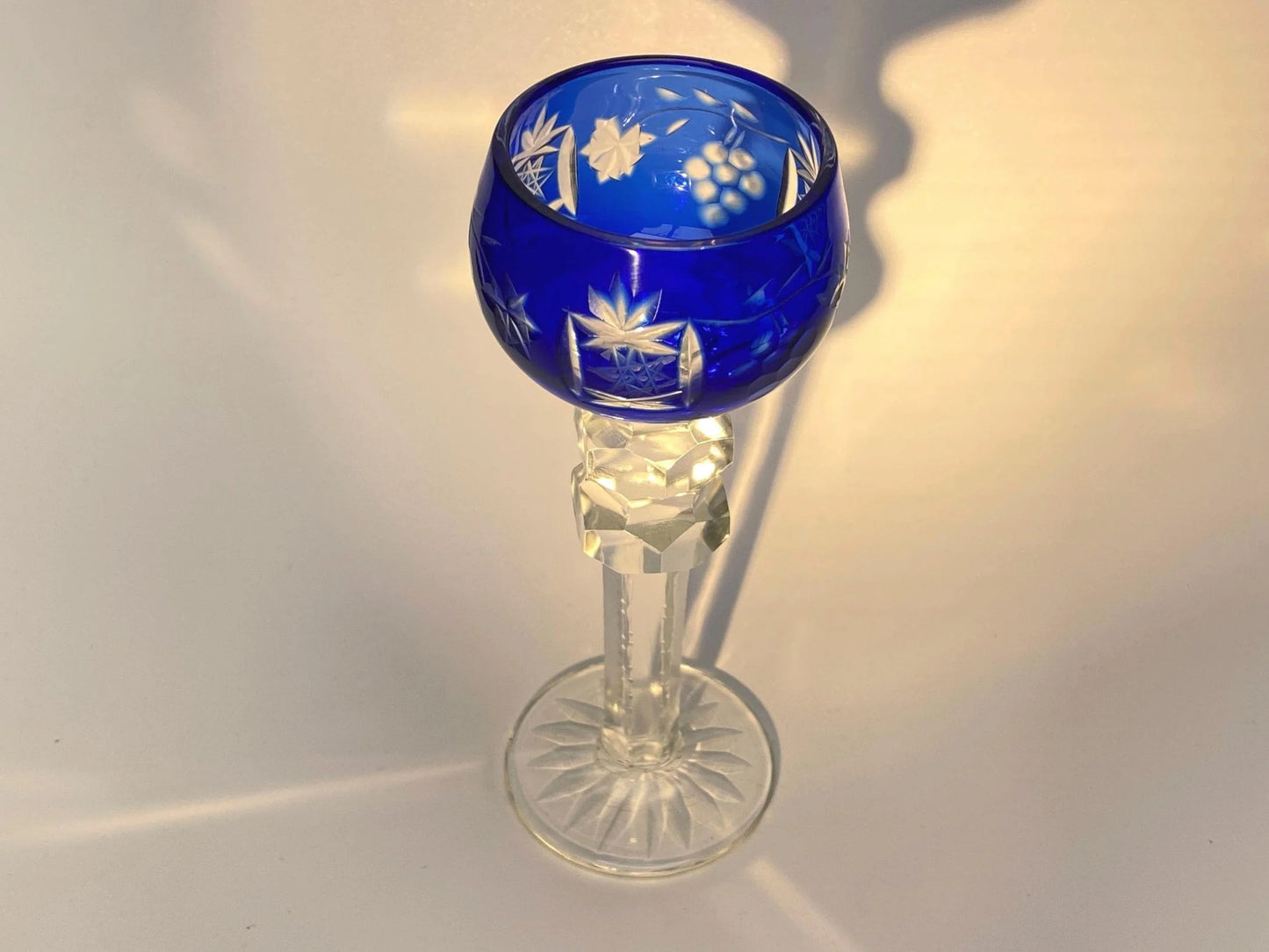 Japanese Edo Kiriko Crystal Goblets, Vintage Hand Cut to Clear Crystal Wine Glasses, Harlequin Set, Colored Overlay