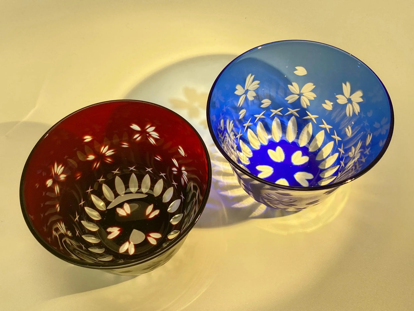 Nanban Kiriko Sakura Cut Crystal Tumblers, Pair