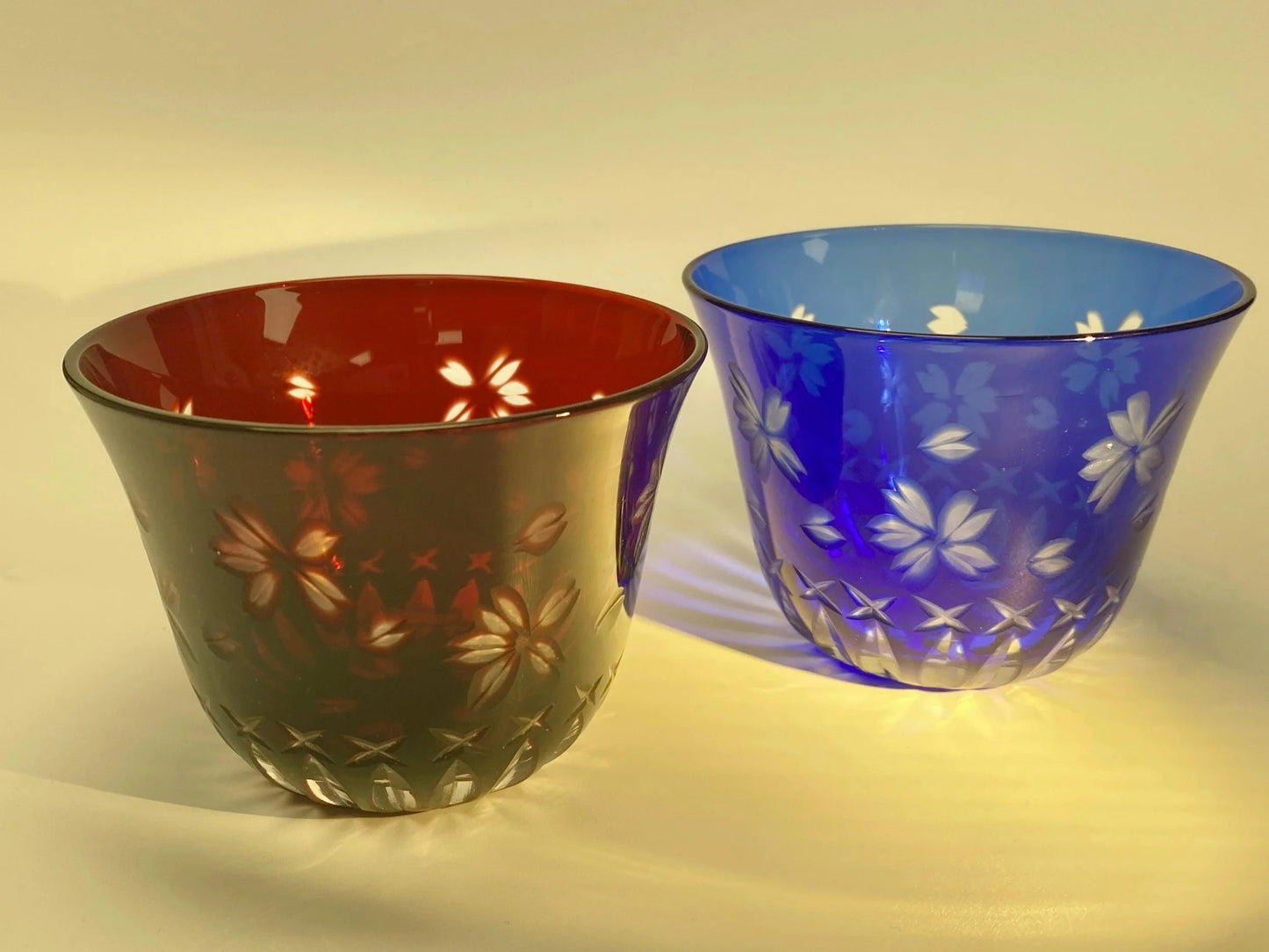 Nanban Kiriko Sakura Cut Crystal Tumblers, Pair