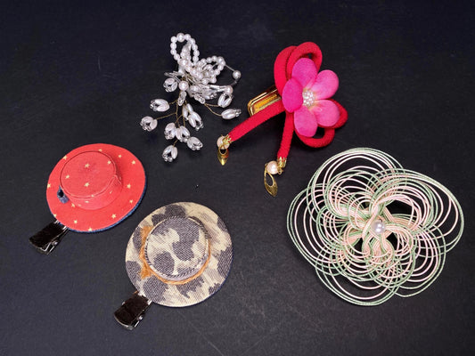 Japanese Kanzashi Kimono Geisha hair clips, Red & Black lacquerware hair stick, Tama, Kushi Comb, Hair Ornament