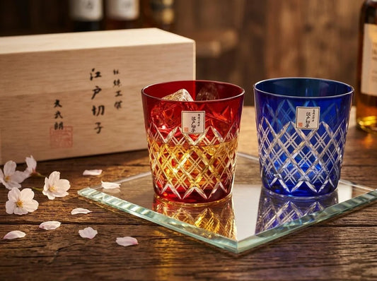 Taburo Edo Kiriko Glass Pair in Wood Box