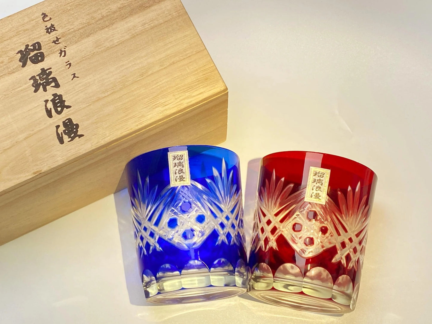 Ruri Roman Edo Kiriko Crystal Whiskey Pair