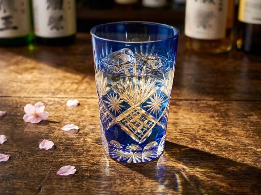 Cobalt Blue Kiriko Cut Crystal Tumbler