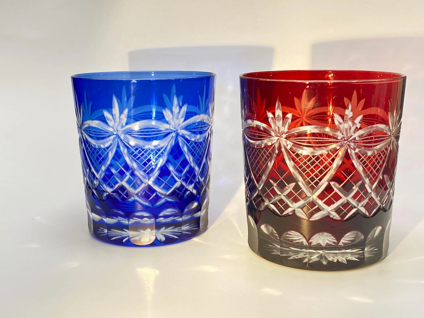 Kiriko Crystal Tumbler Pair, Ayame Iris Pattern