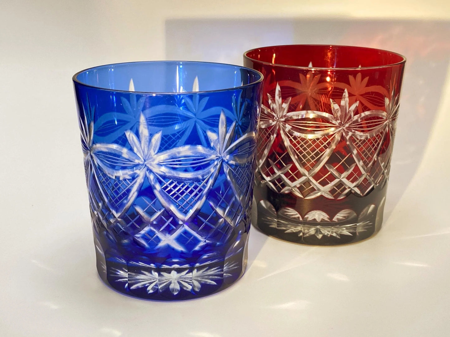 Kiriko Crystal Tumbler Pair, Ayame Iris Pattern