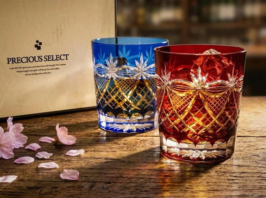 Kiriko Crystal Tumbler Pair, Ayame Iris Pattern