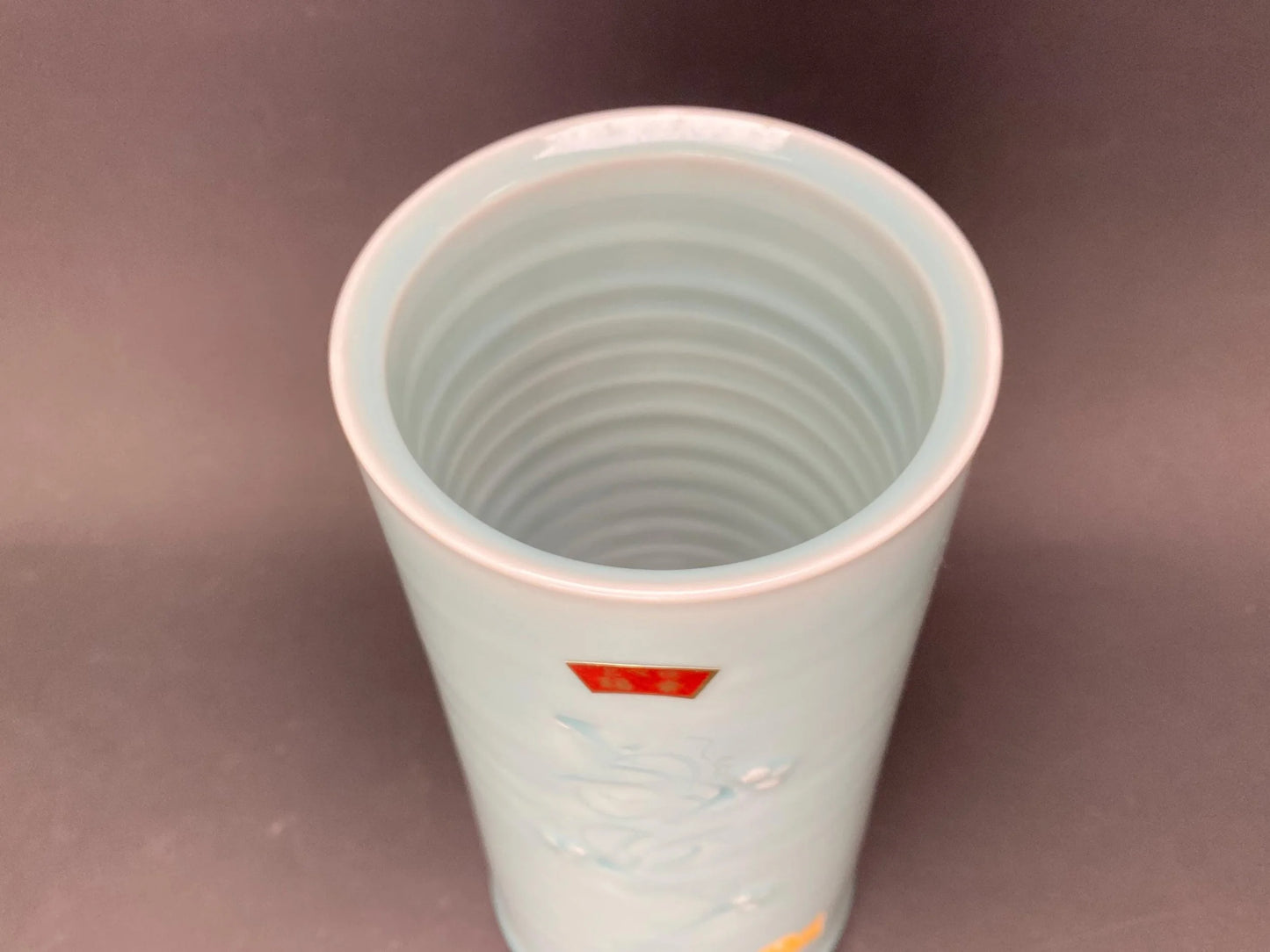 Tobe Yaki Celadon Cylinder Vase Unused