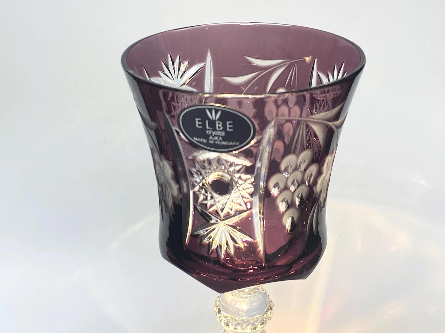 Elbe Crystal Goblet Pair Amethyst Hungarian