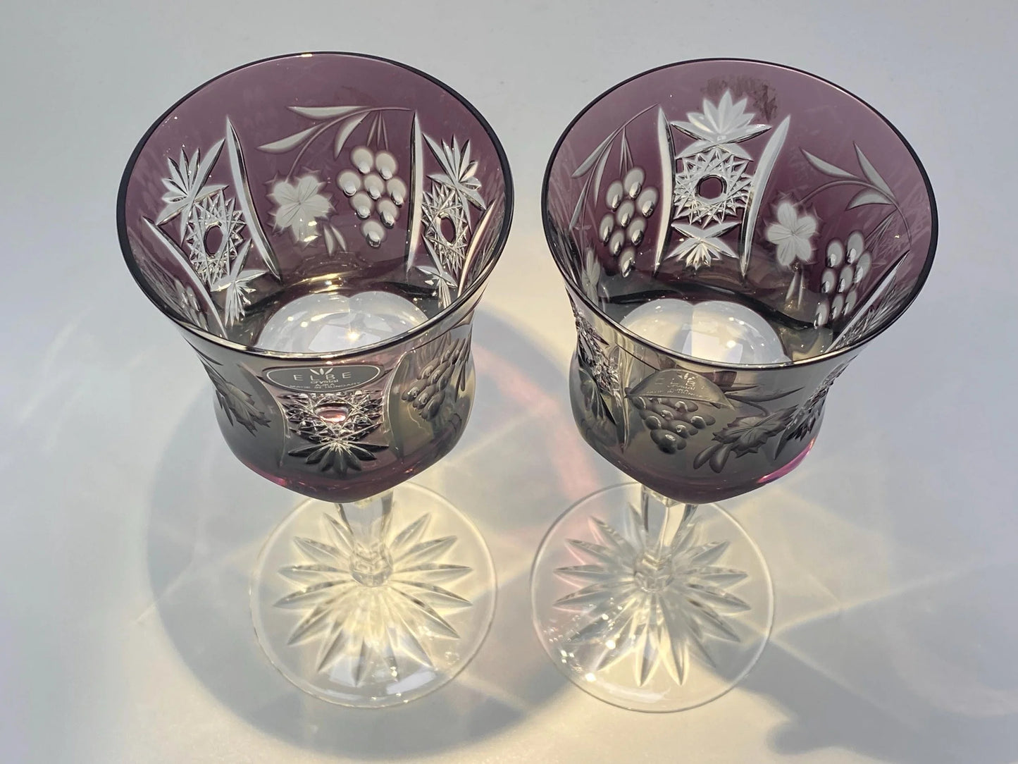 Elbe Crystal Goblet Pair Amethyst Hungarian