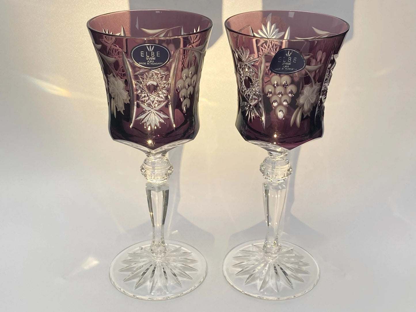 Elbe Crystal Goblet Pair Amethyst Hungarian