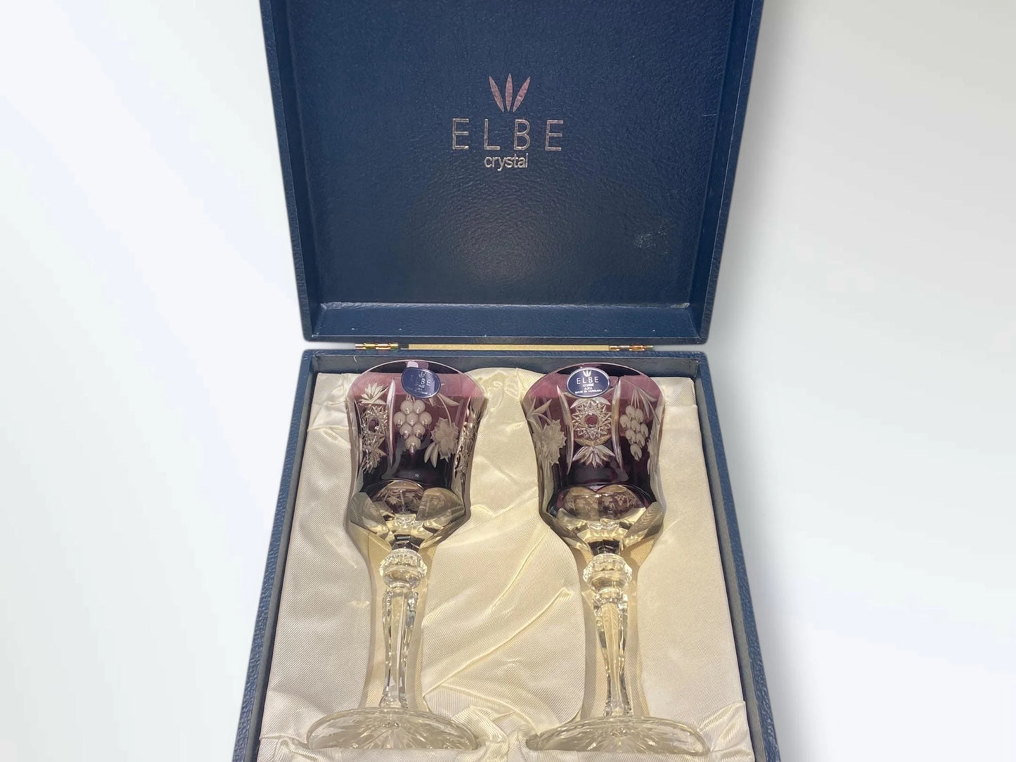Elbe Crystal Goblet Pair Amethyst Hungarian