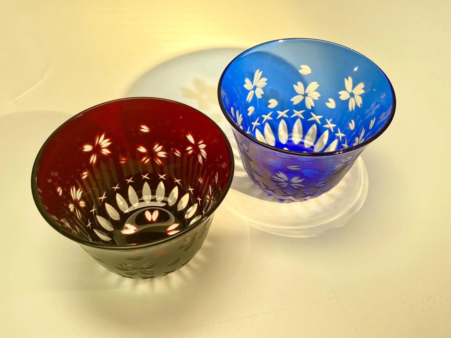 Nanban Kiriko Sakura Cut Crystal Tumblers, Pair